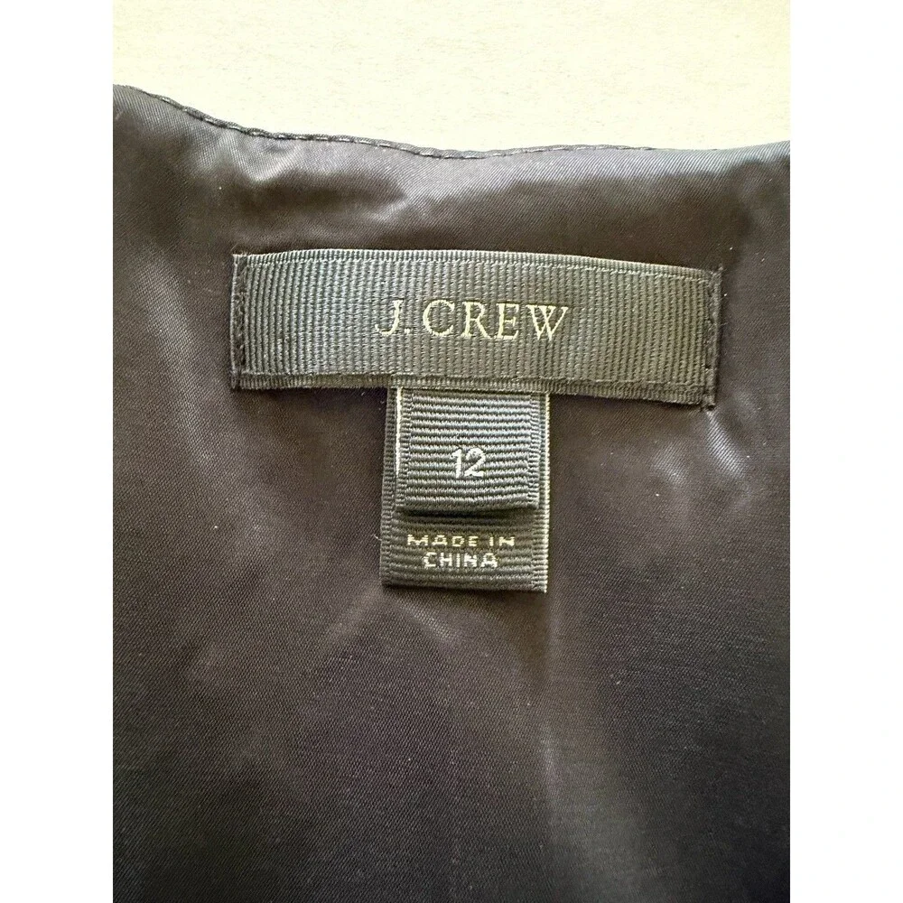 J Crew Black Asymmetrical Neck 100% Wool Black Sheath Dress Size 12 Sophisticate